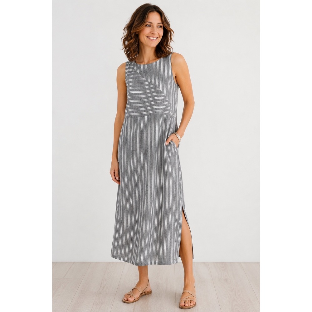 J. Jill Gray Striped Midi Dress